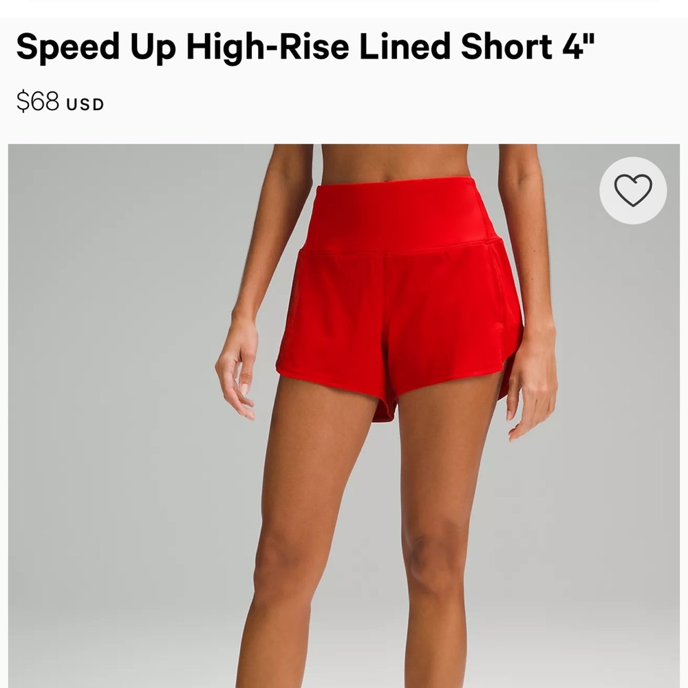 Lululemon Speed Up High Rise 4” Size 8 Red
